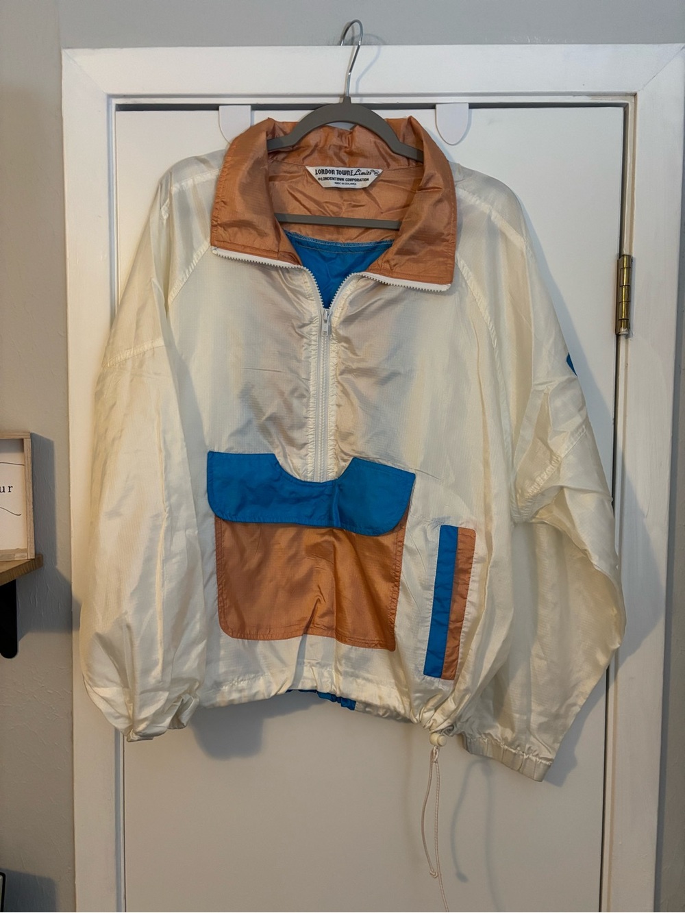 Cream Colorblock Windbreaker with Blue & Tan Accents